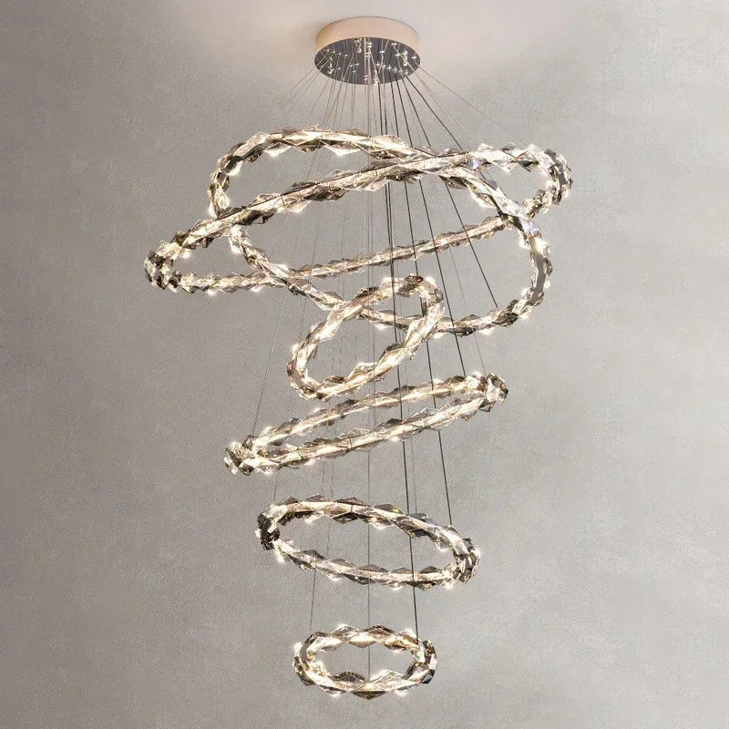 Chrome Modern Crystal Chandelier - Luxury LED Hanging Light for Living Room