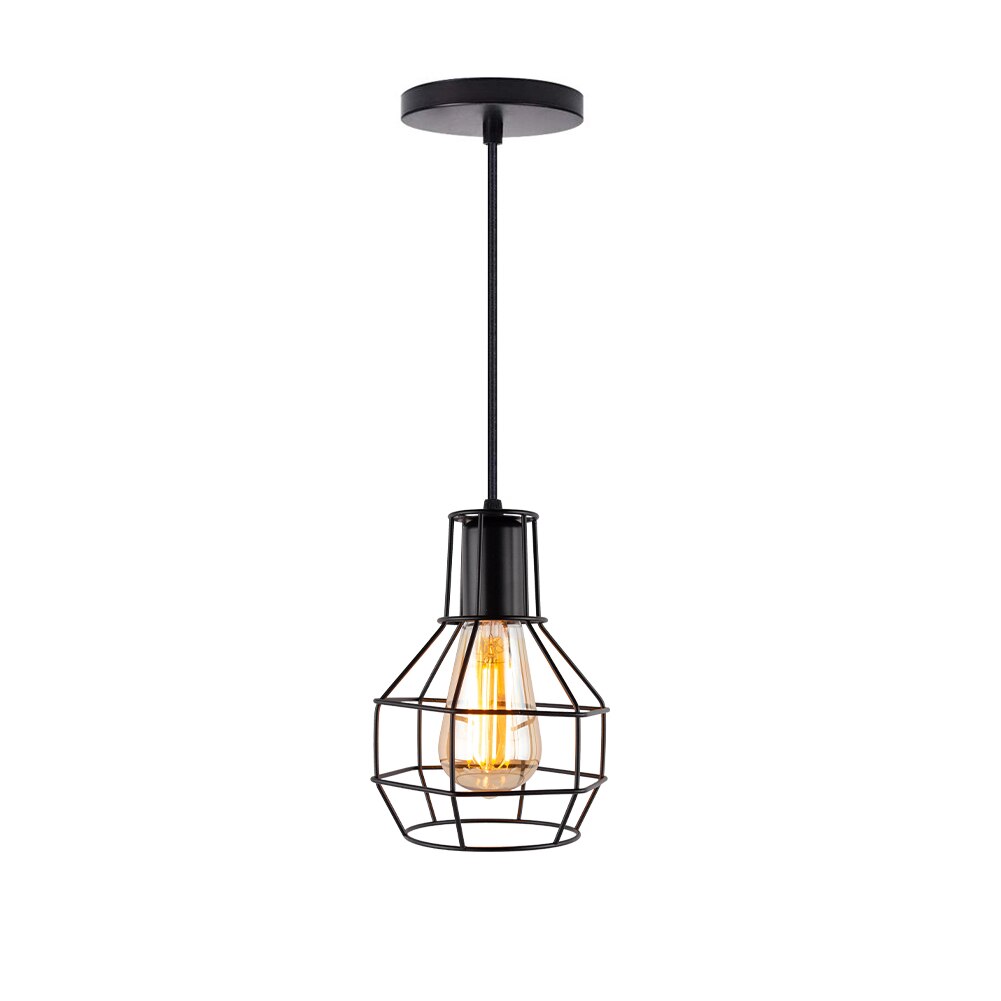 Modern Cage Pendant Light E27 Iron Minimalist Vintage Scandinavian Loft Pyramid Pendant Lamp Metal Hanging Ceiling Lamp Fixtures