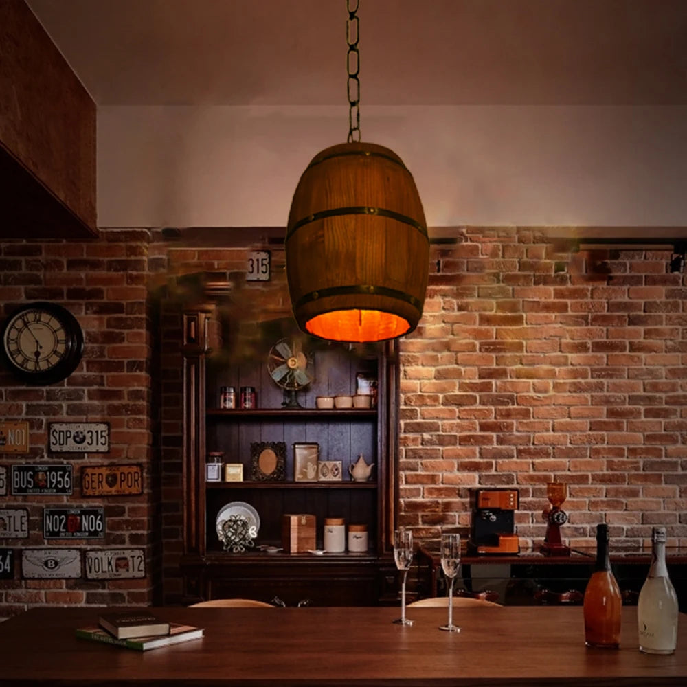 Retro Wood Wine Barrel Pendant Light,Industrial Ceiling Lamp ,Vintage Chandelier Light Fixtures for Bar Cafe Home Restaurant