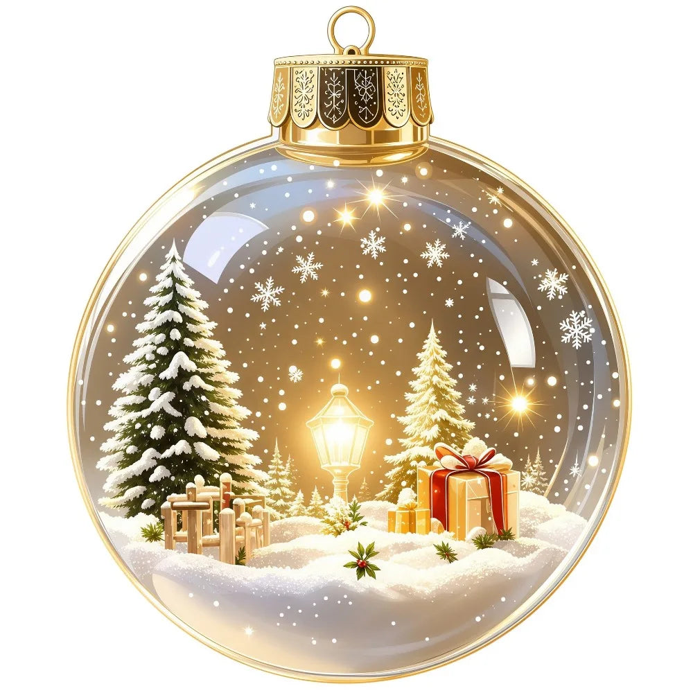 Clear Acrylic Lighted Christmas Ball Ornament Mini Interior Scene Warm LED Light-Up Tree Hanging Bauble Cartoon Shock-Resistant