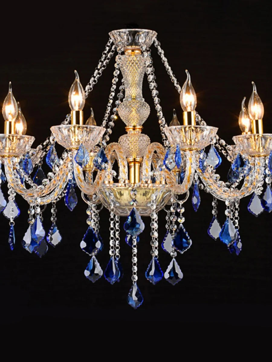European Blue Atmosphere Villa Hotel Lobby Decorative Chandelier American Glass Crystal Internet Cafe KTV Creative Pendant Lamp