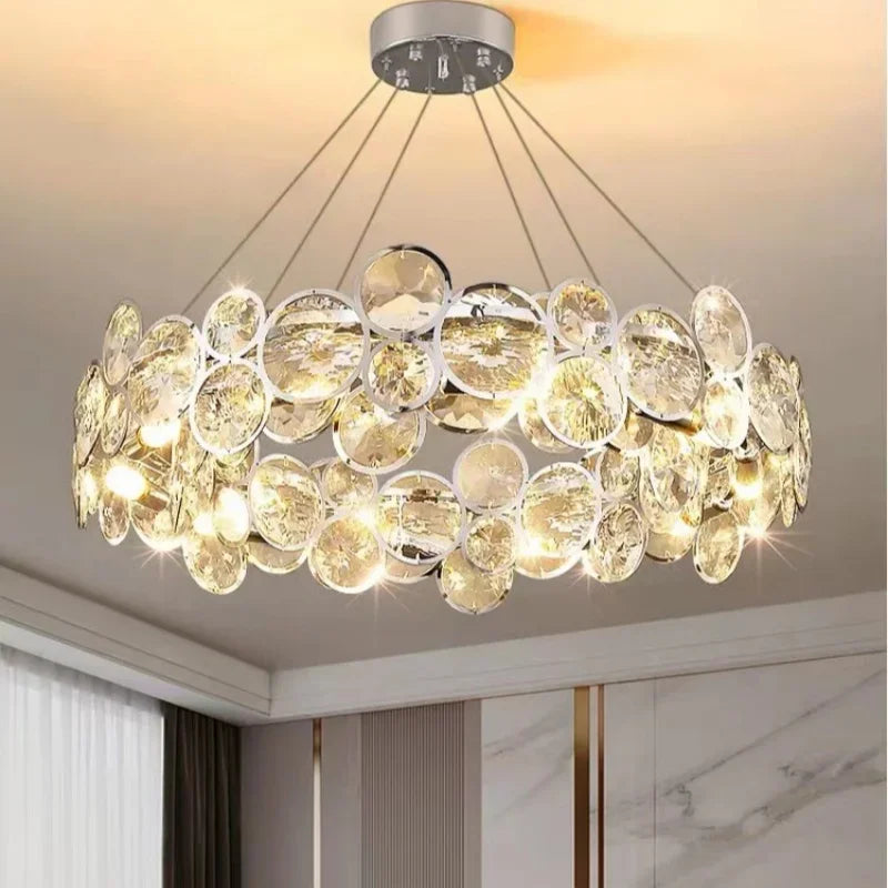 Villa Living Room Luxury Crystal Chandelier Starry Sky Duplex Hollow Staircase Hotel Lobby LED Pendant Lamp Home Decor Lighting
