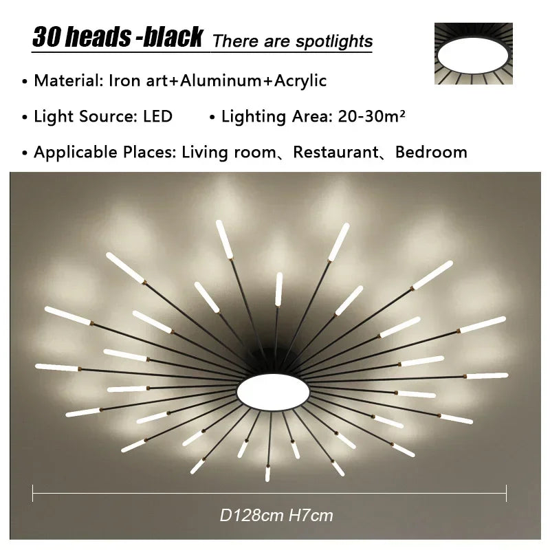 Modern Firework Led Chandeliers Lighting Lamp Home Decor Living Room Ceiling Lights Luminaria Bedroom Black Gold Spiral Lamparas
