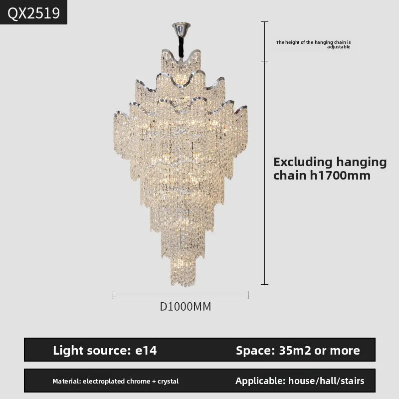 New Style French-Style High-End Modern Crystal Chandelier For Duplex Floor Living Room Villa High-Ceiling Staircase Chandelier