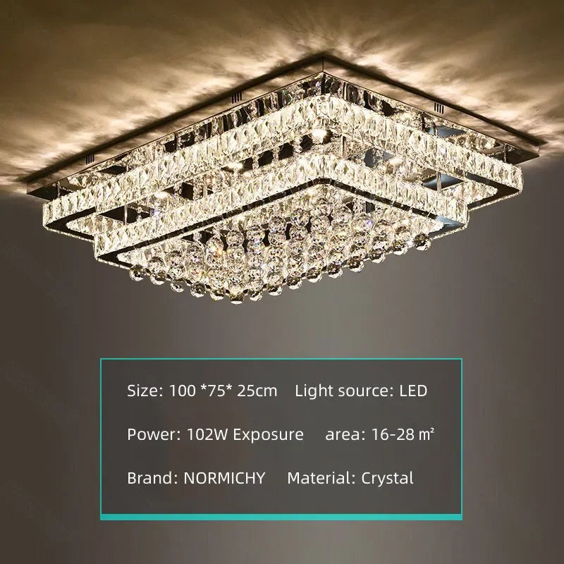 Modern Luxury Crystal LED Chandelier For Living Room Bedroom Dining Room Kitchen Ceiling Lamp Silver Chrome Remote Control Light