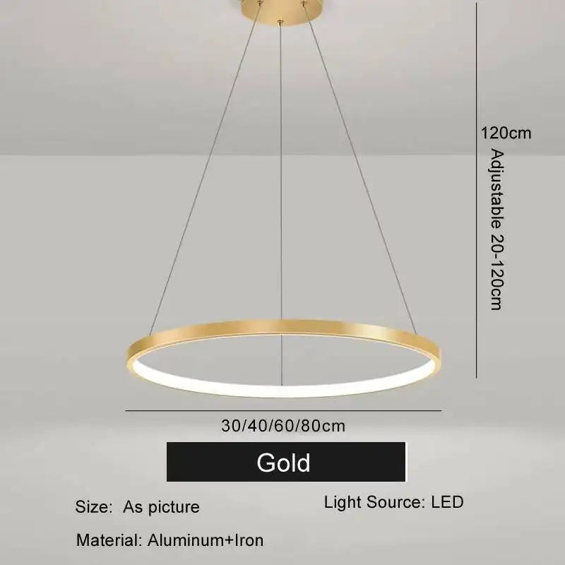 Nordic Ring LED Chandelier - Modern Aluminum Circle Pendant Light (Black/Gold)