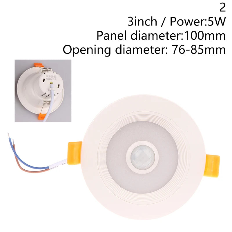 Recessed Stairs Lighting Downlight Human Body Motion Sensor Ceiling Lights 3W 5W 7W 9W Smart Home LED Spot Built-in Lamp