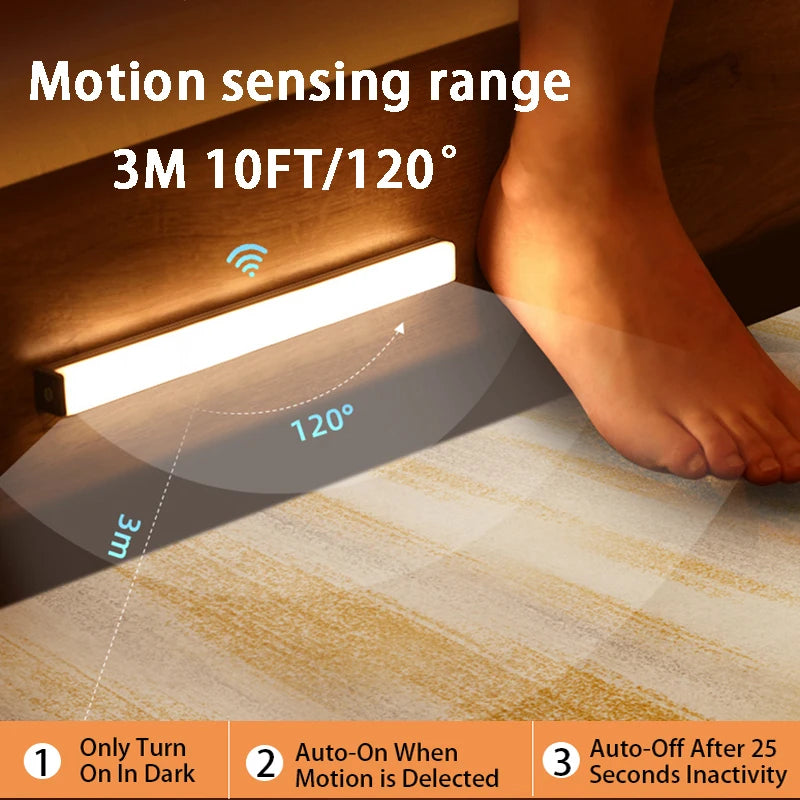 Under Cabinet Lights Motion Sensor Night Light Rechargeable Wireless LED Lamp Bedroom Kitchen Closet Staircas Home