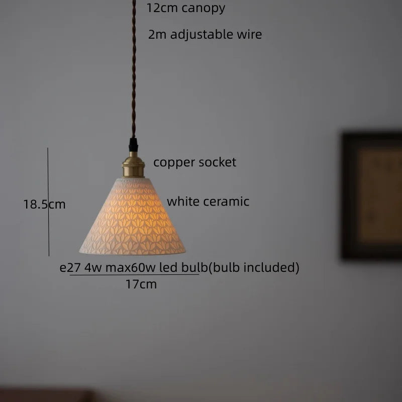 IWHD Home Design LED Pendant Lamp Balcony Reading Dining Room Japan Style Gold Copper Patterned Ceramic Hanging Lights Hanglamp