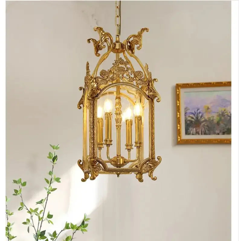 Luxury Copper Glass Corridor Aisle Restaurant Bar Shop Cylinder Solder Birdcage Chandelier Lamp D30cm H62cm Candle Hanging Light