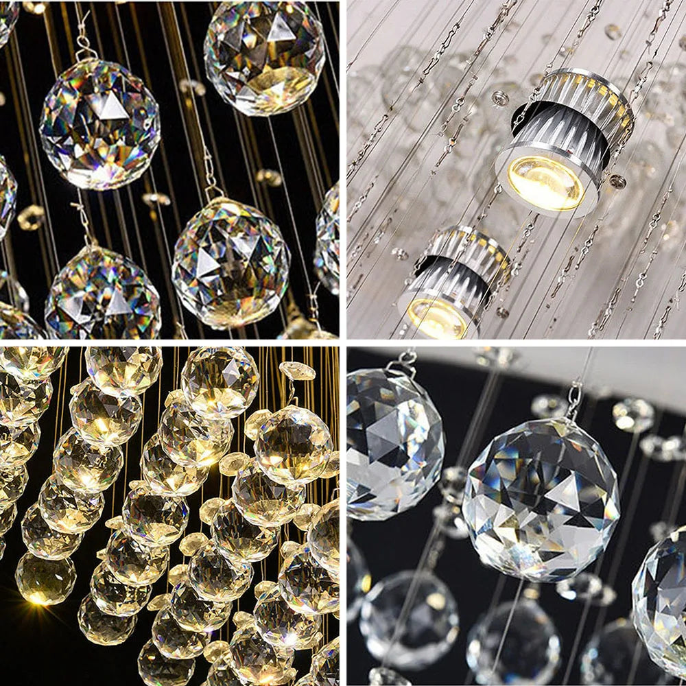 Modern Luxury Spiral Crystal Ceiling Fixture Long Cascading Crystal Design for Duplex Stairwell High Ceiling Home Lighting