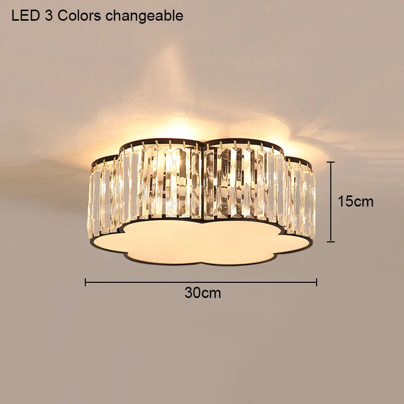 Modern Geometric Crystal Ceiling Light - Round & Square LED Lamp for Bedroom