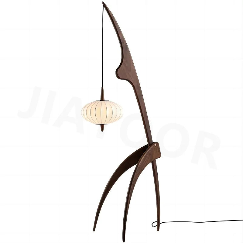 New Chinese Wabi-Sabi Solid Wood Floor Lamp - Creative Retro Standing Light Fixture for Living Room, Study & Bedroom