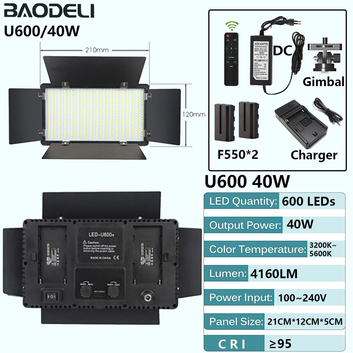 U800 LED Photo Studio Light For Tiktok Youbute Game Live Video Lighting 40W/50W Portable Video Recording Photography Panel Lamp