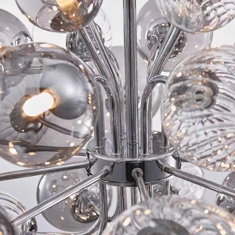 Luxury Smoke Gray Glass Bubble Ball Chandelier Living Room Nordic Bedroom Dining Hall Grape Pendant Lamp Home Lighting Fixtures
