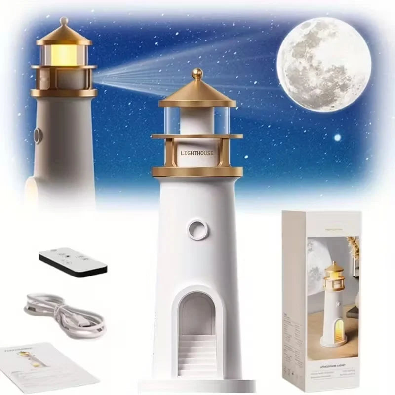 Moon Lamp Projection Lighthouse Lamps Night Light Remote Control Ambient Projector Lights for Room Decor Xmas Birthday Kids Gift
