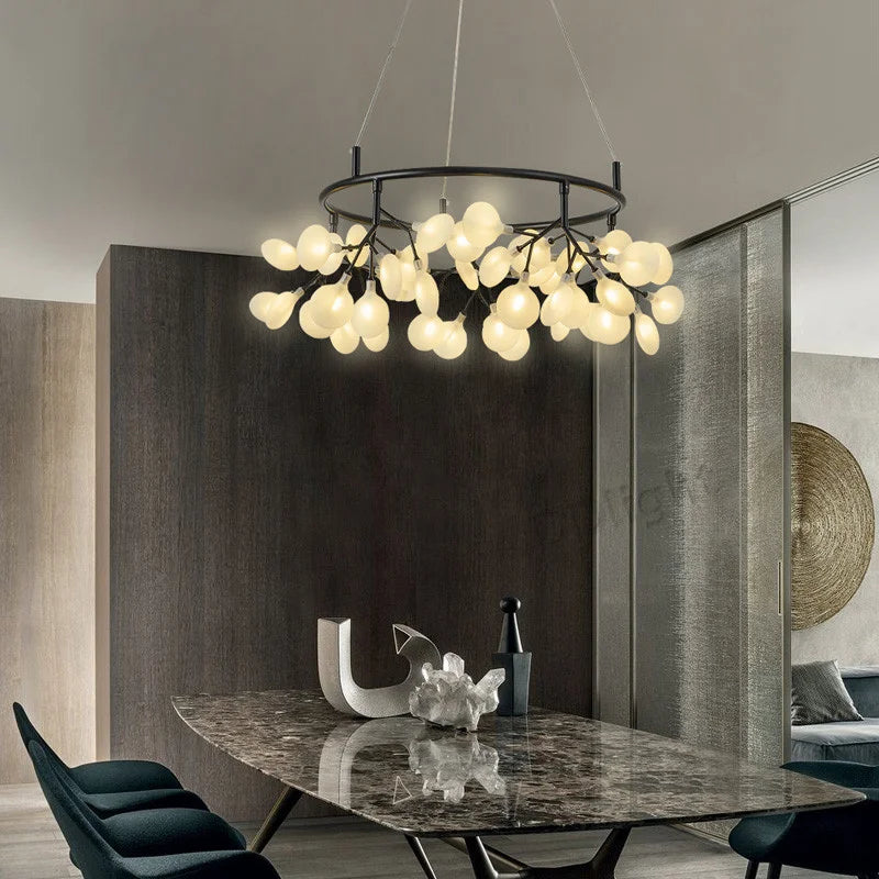 2026 New Nordic Romantic Hanging Living Room Chandelier Lights Modern Firefly Decor Pendant Lamp Round Chandelier Lustre Fixture