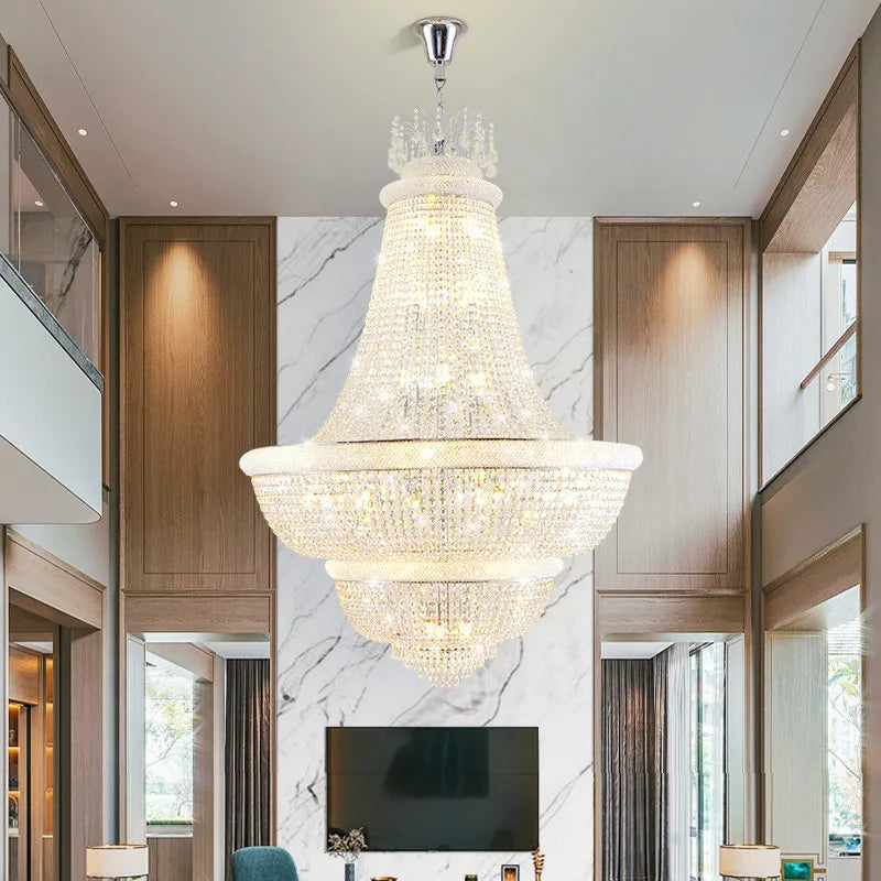 Light Luxury Duplex Villa Led Crystal Chandelier Home Decoration Living Room Bedroom Mid Floor Hollow Spiral Staircase Light