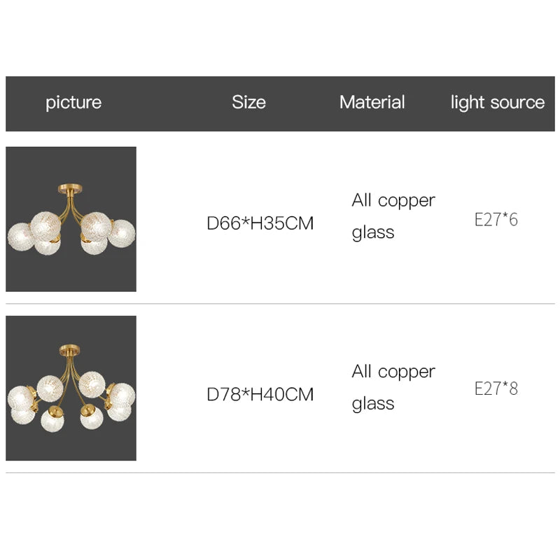 LED Chandelier For Living Room Children Bedroom Dining Room Kitchen Ceiling Lamp Modern Nordic Crystal Glass Ball Copper Lights