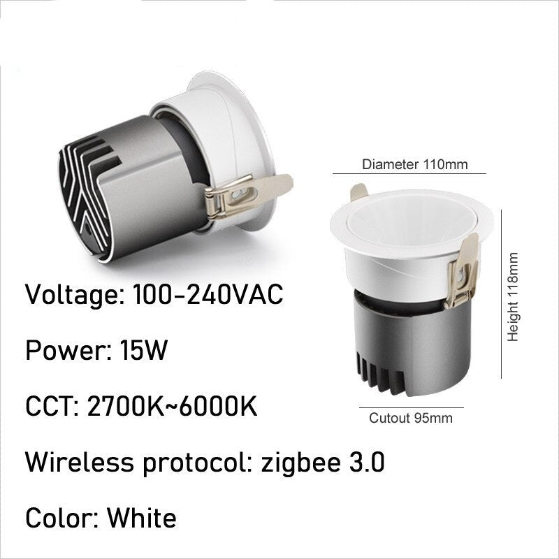 Spot LED Downlights Dimmable 12W 15W Recessed Spotlight 110V 220V Smart Lamps Control With Alexa Google Home Voice