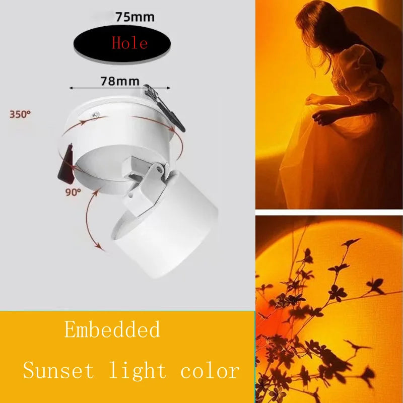 Modern LED Sunset Lamp Adjustable Angle Ceiling Lights Surface Mounted Washing Spotlight Living Room Hallway Wall Sconce Bedroom