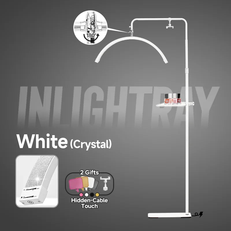 2027 New Free Logo L80 LED Lash Light Half-Moon Beauty Floor Lamp for Eyelash Extensions Hidden Cable Touch Salon Nail Tattoo