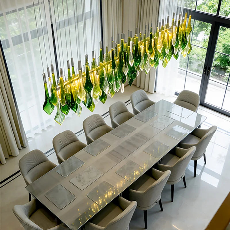 2026 New Green Glass Lustre Chandelier, Dimmable Custom Hardware Pendant Lamp for Mall, Fashionable Fixture for Ceilings