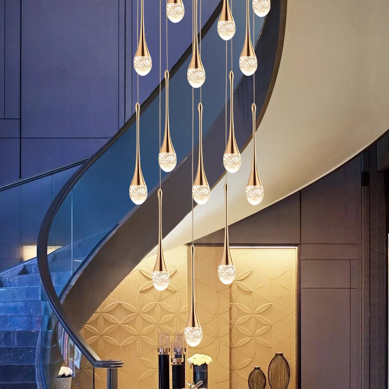 Modern LED Crystal Staircase Chandelier - Luxury Long Duplex Hanging Light
