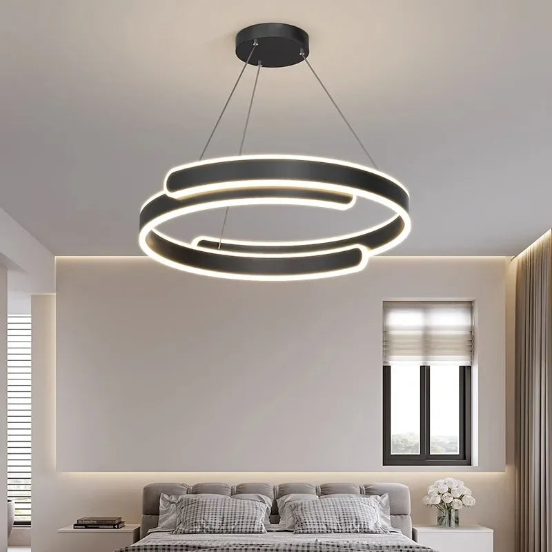 Simple Modern Living Room Pendant Light Creamy Style High-end Atmospheric Bedroom Light LED Nordic Study Circular Ring Lamp