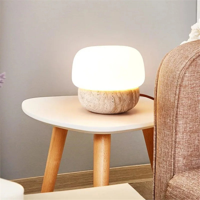 Nordic Creative Yellow Cave Stone Floor Lamp Japanese Wabi Sabi Style Bedroom Home Decoration LED Desk Lamp with Light Source