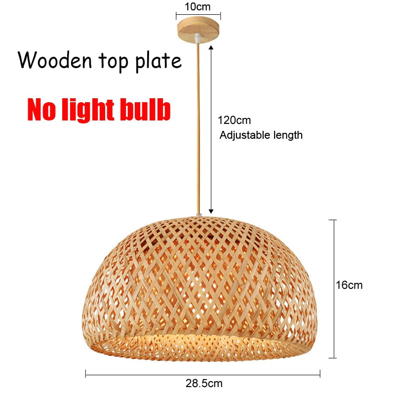 Handmade Vintage Pendant Lamp Bamboo Restaurant Café Chandeliers Wood Base E27 Bulb Lighting Hotel Bedroom Interior Classical