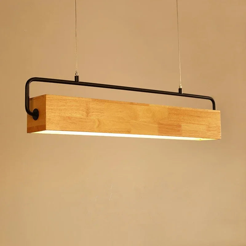High-end Simple Nordic Style Wooden LED Pendant Light with Metal Pole for Indoor Lighting Decoration in Restaurants Cafes Bright