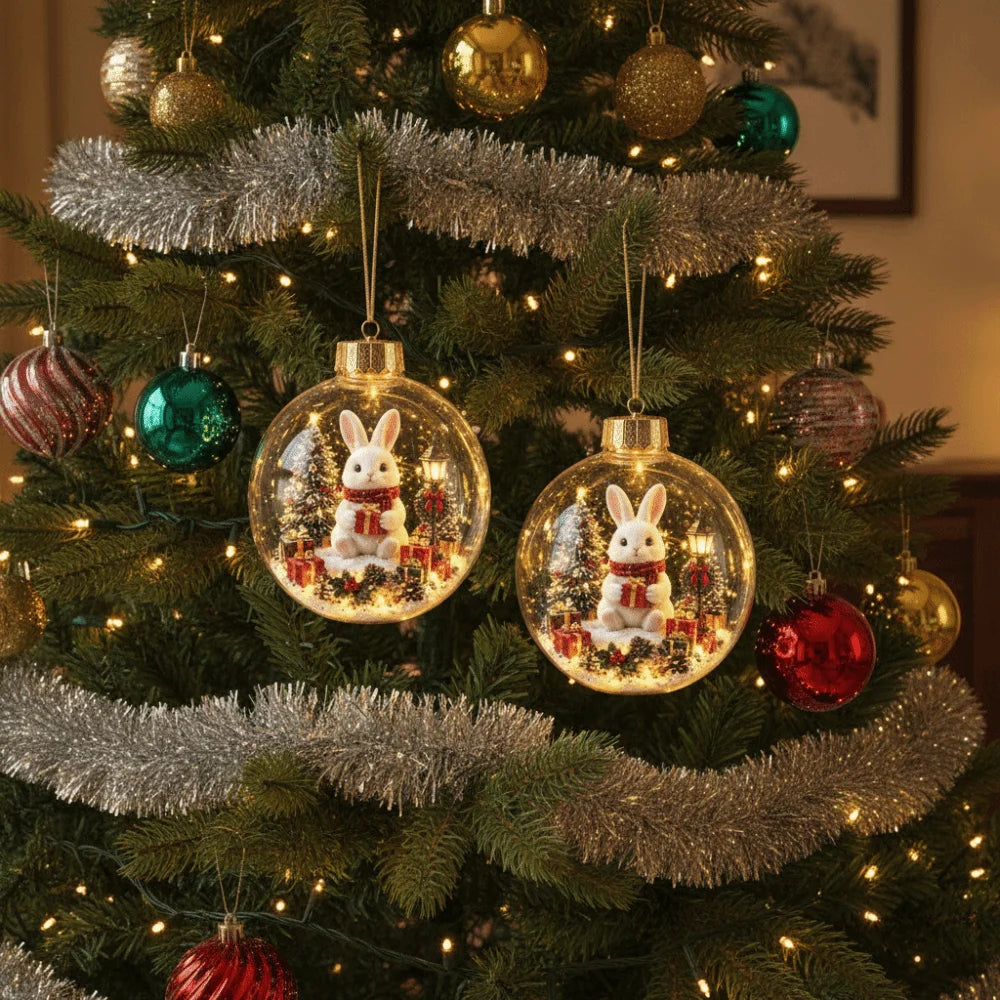 Acrylic Light-Up Christmas Ball Ornament Penguin Snowman Christmas Bauble Ornament Animal Pattern Transparent