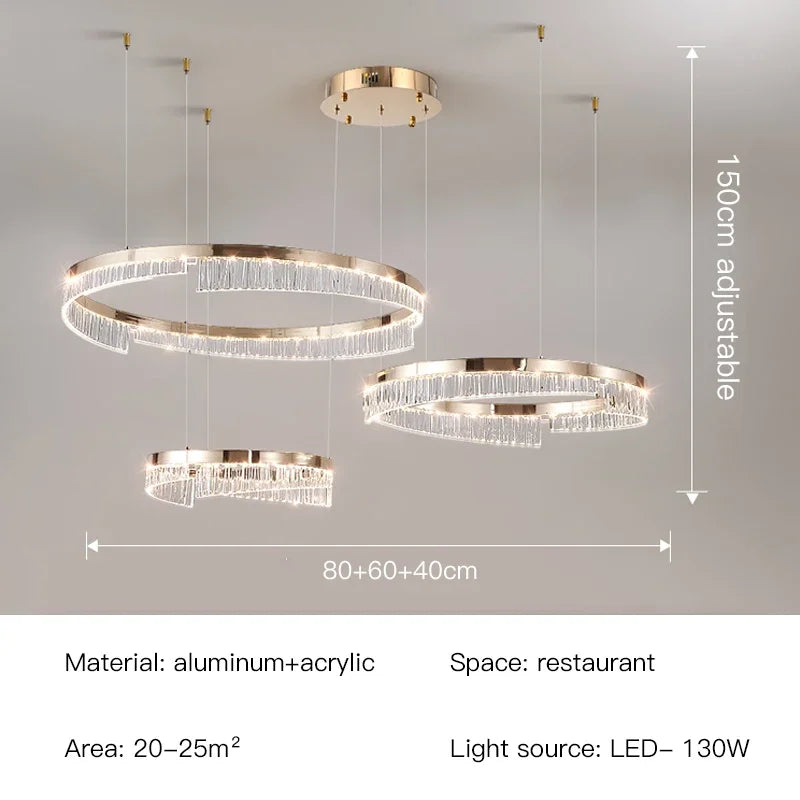 Modern Luxury Style Led Chandelier For Living Room Bedroom Dining Room Pale Gold Luster Lamp Round Ring Design Pendant
