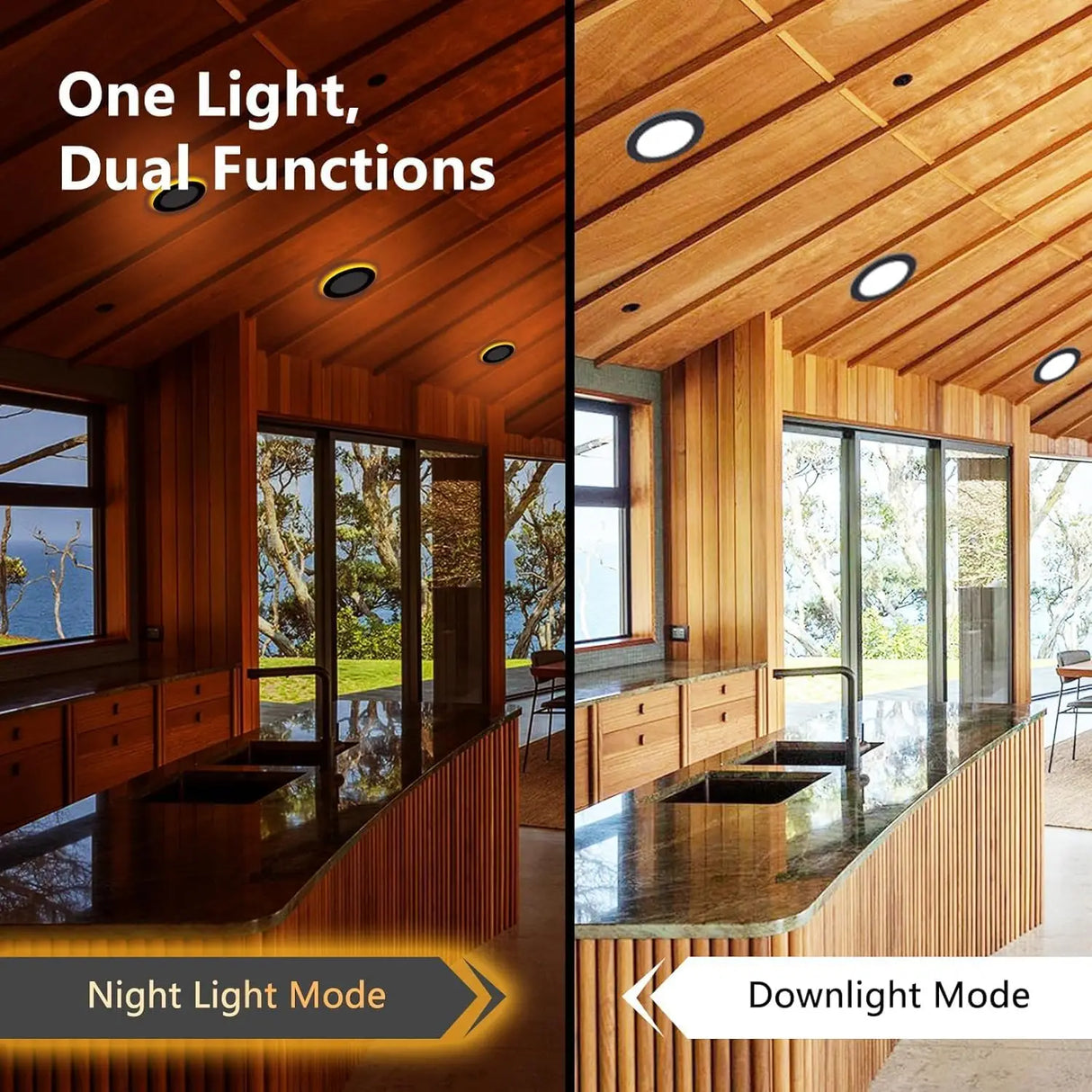 6-Inch Black LED Recessed Light with Night Light - 5CCT Dimmable Wafer Light