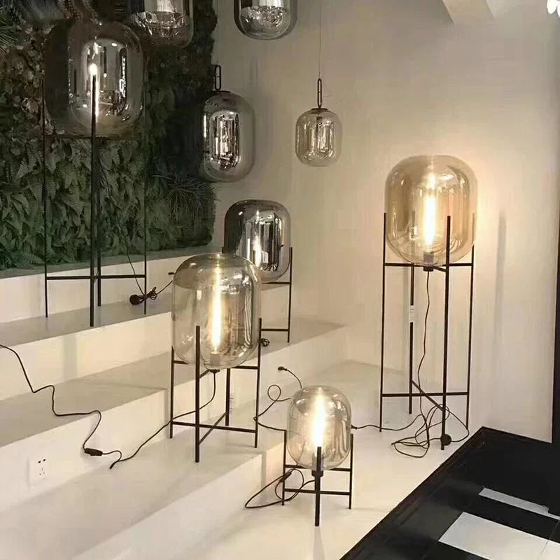 Nordic Glass Globe Floor Lamp - Modern Iron Standing Light for Living Room