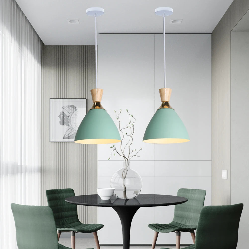 Nordic Pendant Lamps Modern Hanging Light Single Head Pendant Lights Bedroom Kitchen Dining Living Room Lamp Wood Pendant Lamps