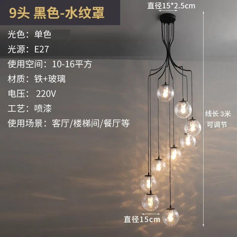 Modern Nordic Spiral Staircase Pendant Light for Dining Room Loft Apartment Villa Stairwell Decoration Chandelier Home Decor