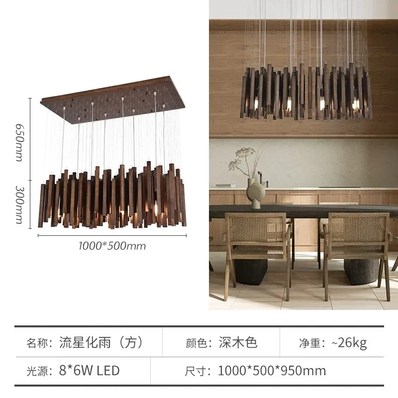 Retro Wooden Hanging Chandelier Light For Dining Living Room Farmhouse Kitchen Table Solid Wood Led Pendant Chandelier Lamp