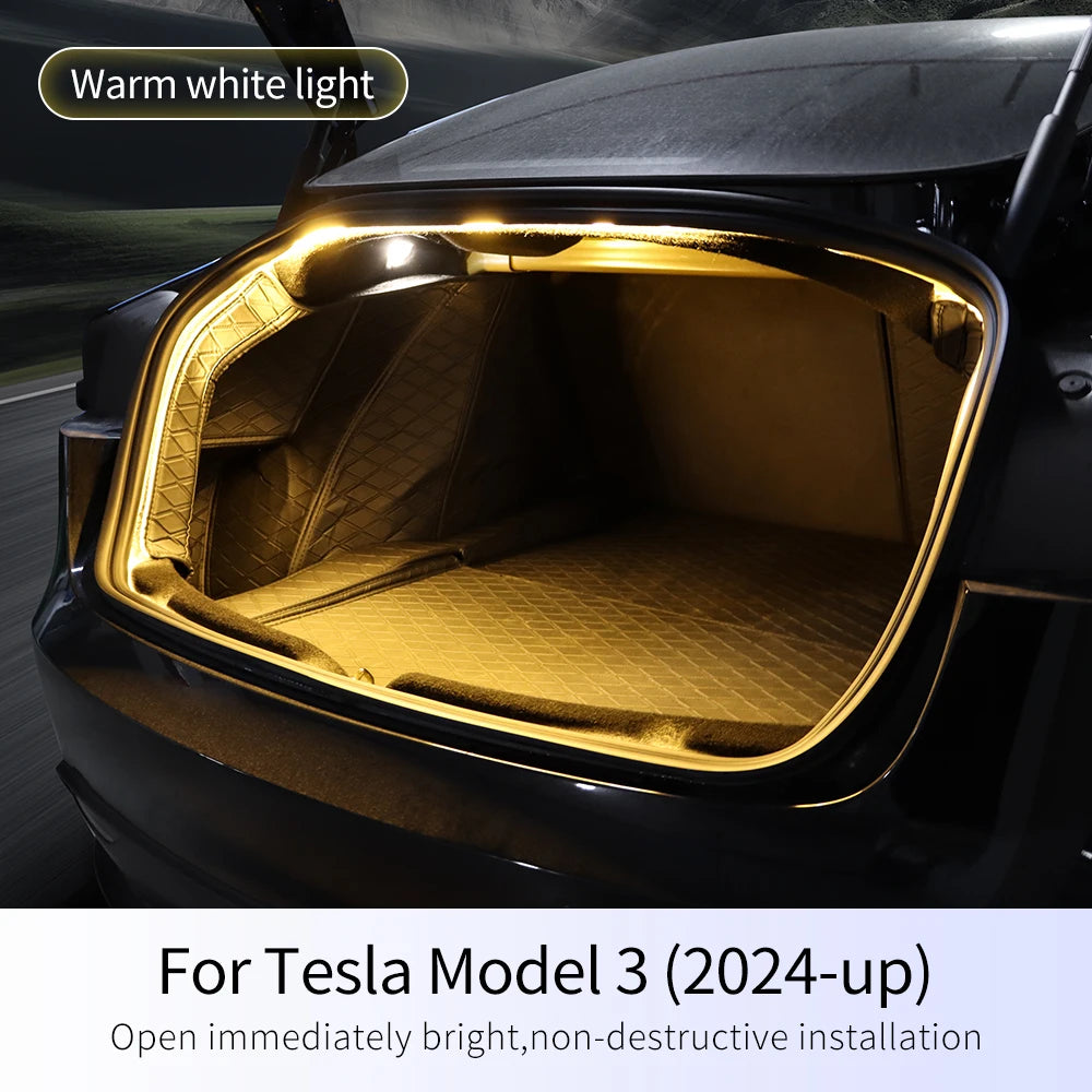 For Tesla Model 3 Highland 2024 2025 2026 Front Trunk Brighten LED Strip Waterproof Flexible DIY Flexible Front Rear Trunk Light