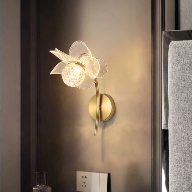Modern LED wall lamp Electroplated Flower Shaped Bedroom Bedside Light Study Dining Room Living Room Background Decoration Lamp
