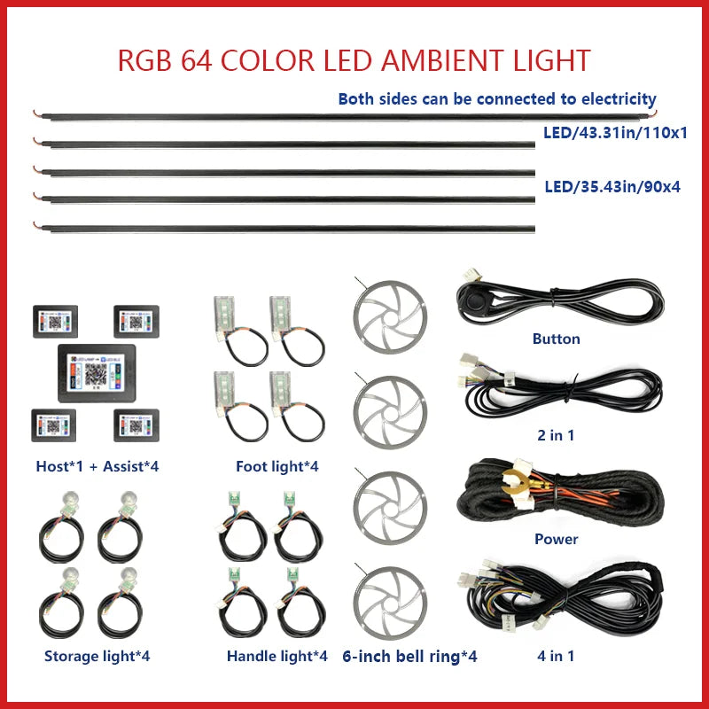 22 In1 Car Acrylic LED Ambient Lamps Universal Colorful Atmosphere Lights Auto Interior Neon Strip App Control 64 RGB Lighting