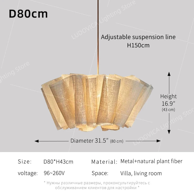 Wabi Sabi Handmade Fabric Chandelier - Vintage LED Pendant Light