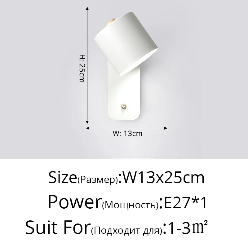 Nordic Macaron Wall Sconce Rotatable With Switch TV Background Wall Lights Modern Bedroom Bedside Aisle Home Reading Wall Lamps