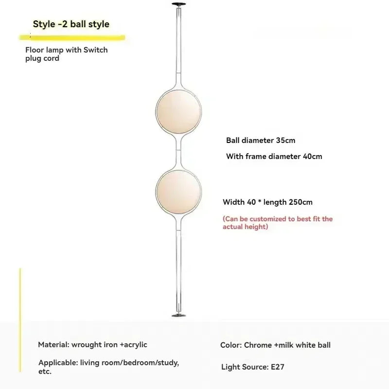 2026 Modern Creative Chrome Floor Lamp - White Acrylic Ball LED Standing Light
