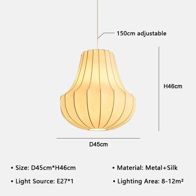 Japanese Wabi-Sabi Silk Ceiling Chandelier - Modern Organic Fabric Pendant Light Fixture for Living Room, Dining Room, Bedroom & B&B Decor