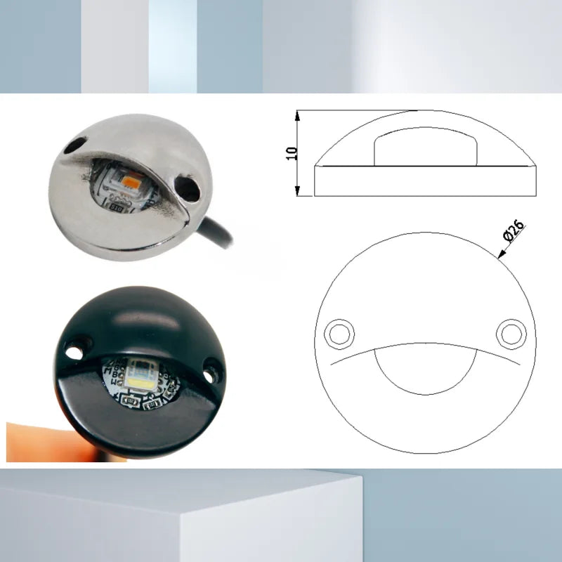 1W 12V DC Surface Mounted Marine Stainless Steel LED Step Light (IP68) - Waterproof Wall & Deck Lamp for Pool & Dock