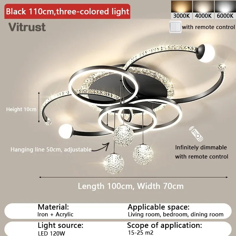 Modern Crystal Ceiling Light Dimmable Flush Mount LED Chandelier for Living Room Dining Room Hallway Lighting