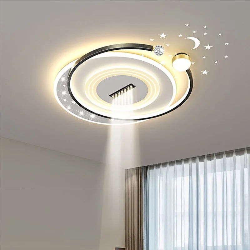 Modern LED Ceiling Light with Adjustable Spotlights - Dimmable Smart Fandelier Chandelier with Remote Control for Living Room