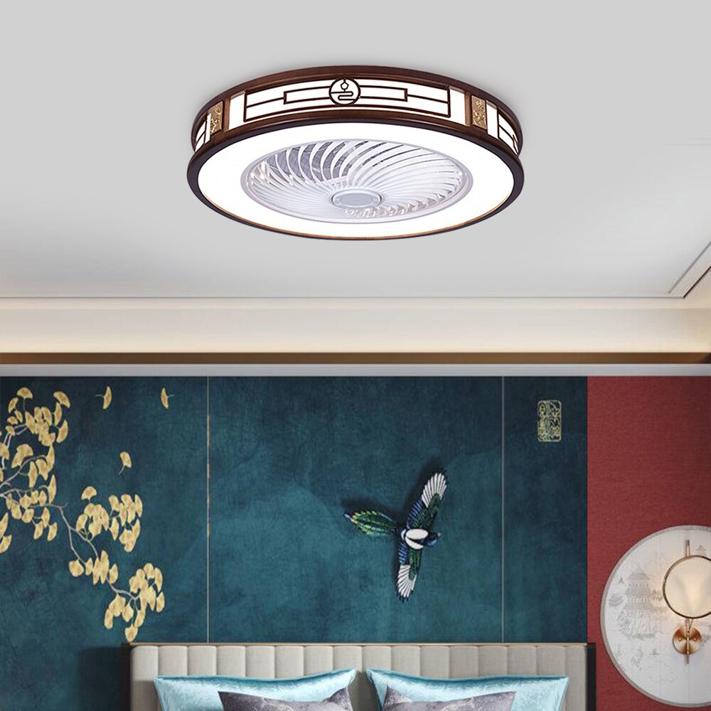 57CM Modern Enclosed Ceiling Fan with Light and Remote Control 3 Light Color 3 Wind Speed Timing Mute Round Chinese Style